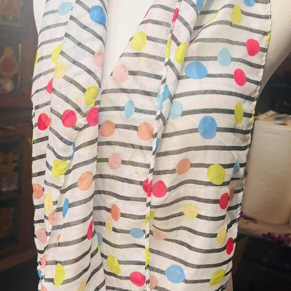 🎨 Modern Striped Scarf with Colorful Dots – Playful & Chic - Picture 7 of 12
